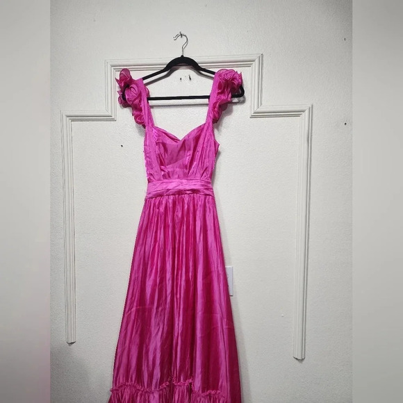 Lulus Pristine Glow Magenta Pink Ruffled Tie-Back Maxi Dress Wedding Party Prom - Picture 8 of 12